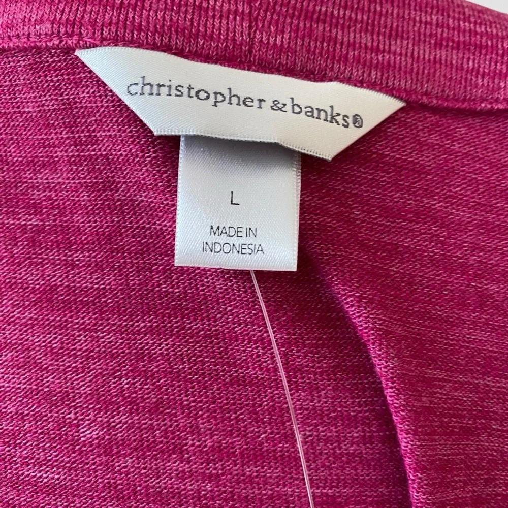 Christopher & Banks Large Cardigan‎ Sweater Top 3/4 Sleeve Lightweight Pink NEW